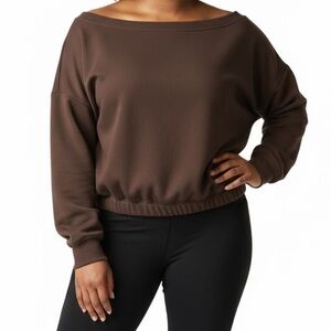 Fancy Homebody Women’s Brown Cropped Boxy Wide Crewneck Sweatshirt | Size XXL
